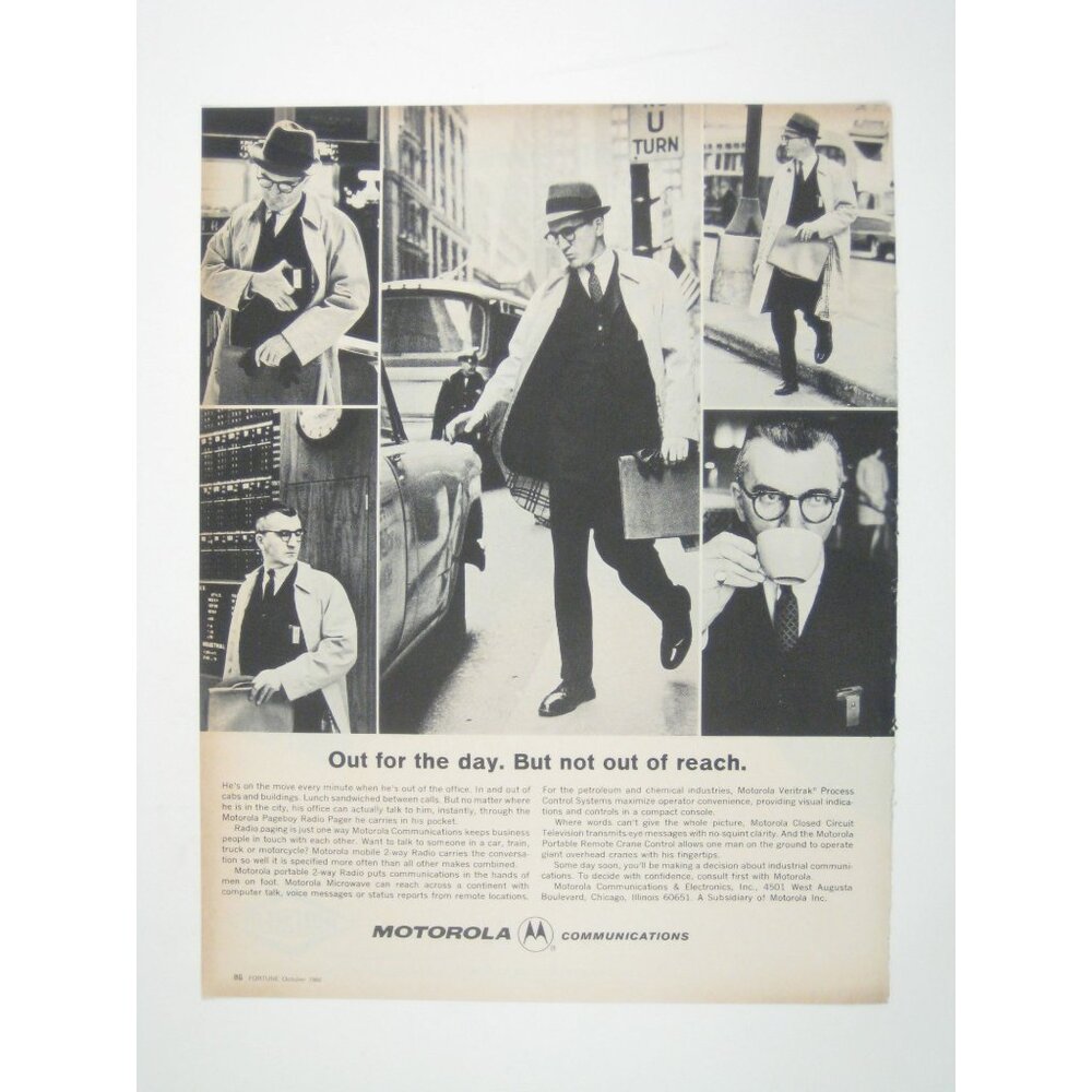 Vintage Motorola Communications 1960s Print AD City Business Man Pageboy